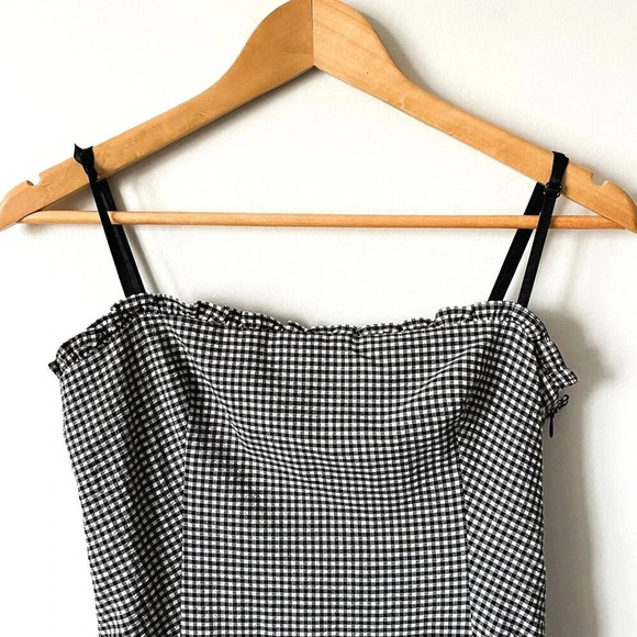 Zara Box Pleat Gingham Straight Neck  Ruffle Mini Dress NWT Black White Medium - Picture 6 of 10